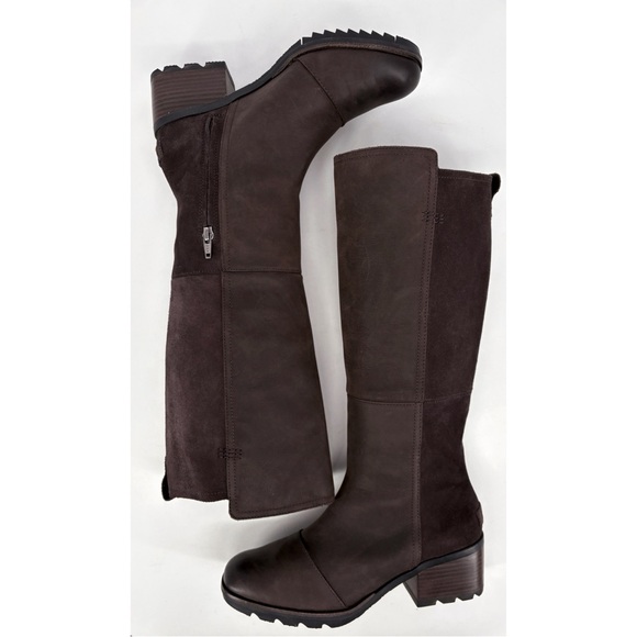SOREL | Cate Tall Leather Block Heel Boots in Blackened Brown | 8.5 - Picture 6 of 14